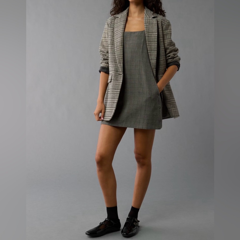 American Eagle Outfitters Plaid Square Neck Mini Dress